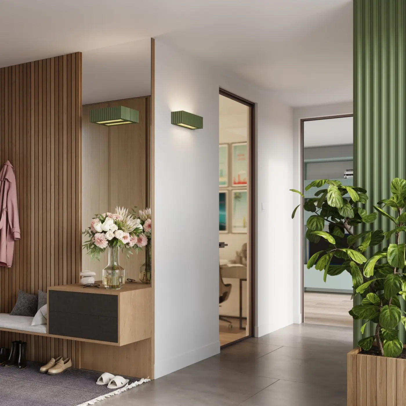 Applique Murale Design - Rigata (En Céramique Vert Olive)