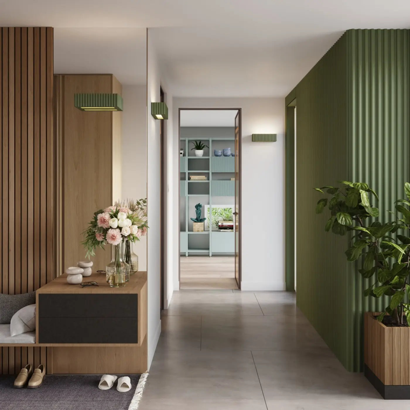 Applique Murale Design - Rigata (En Céramique Vert Olive)