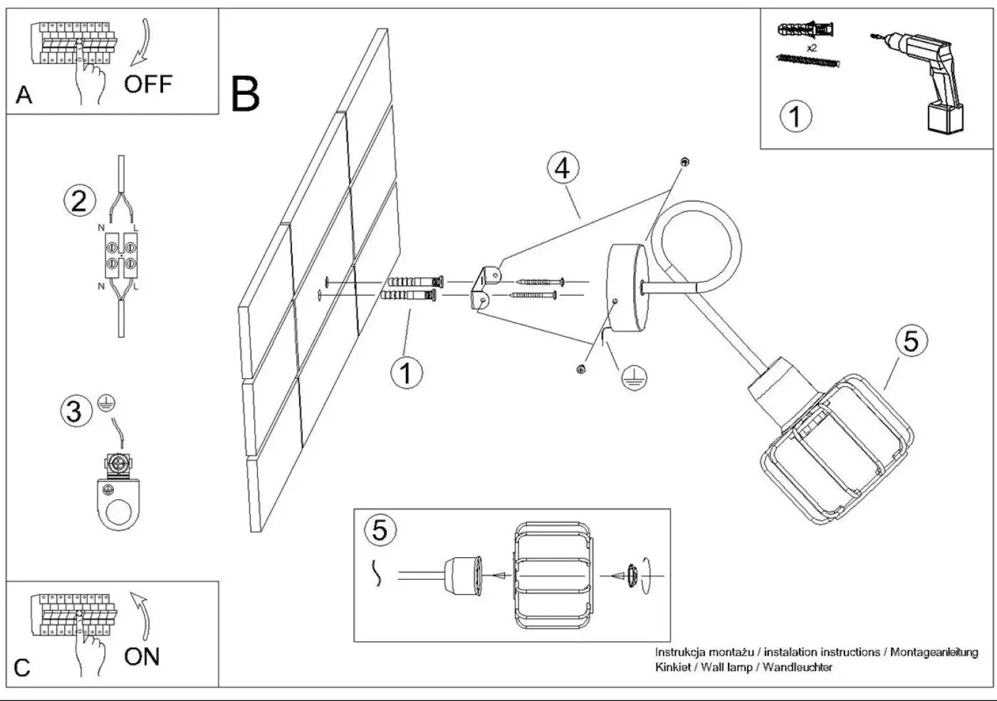 Applique Murale Industriel - Beluci 1S (Noir)