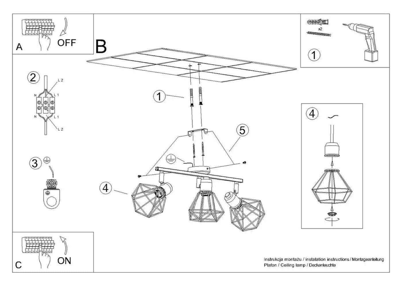 Luminaire Plafonnier Design en Metal - Artemis 3  (Blanc)
