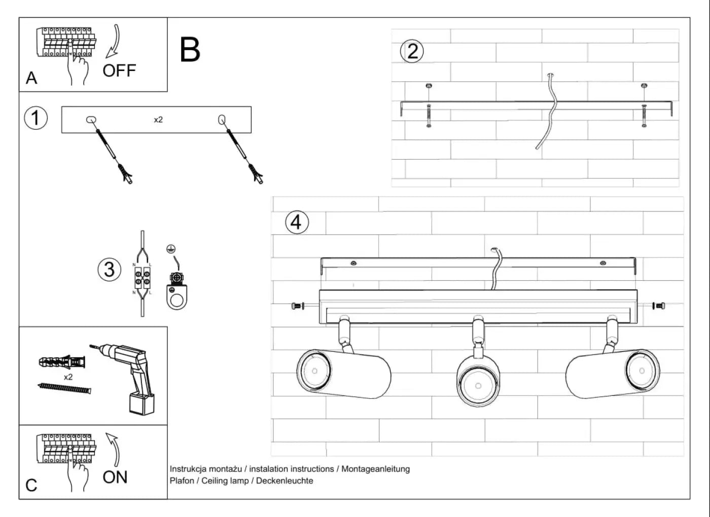 Luminaire Plafonnier Design - Direzione 3 (Noir)