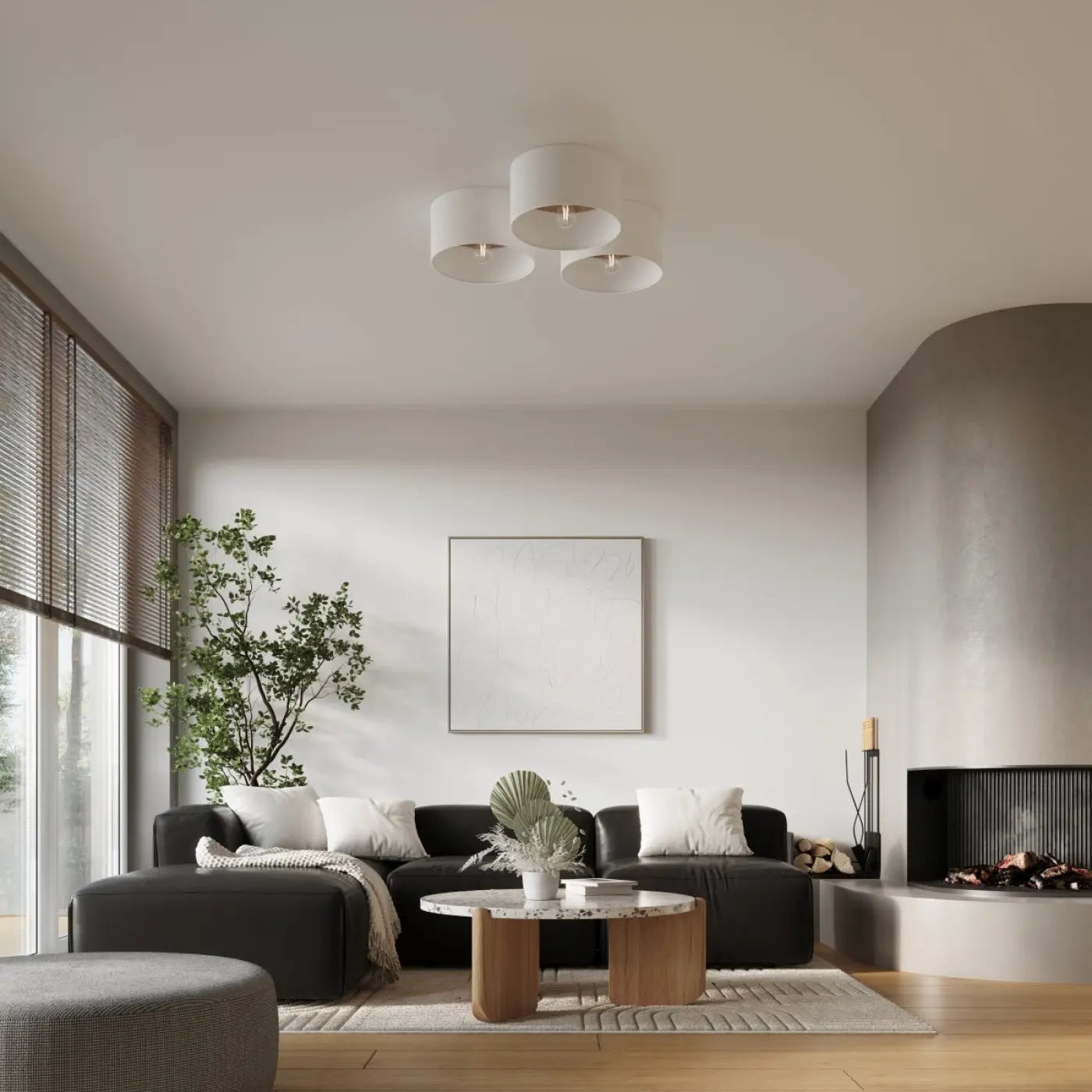 Luminaire Plafonnier Scandinave - Telesto (Blanc / Marron Clair)