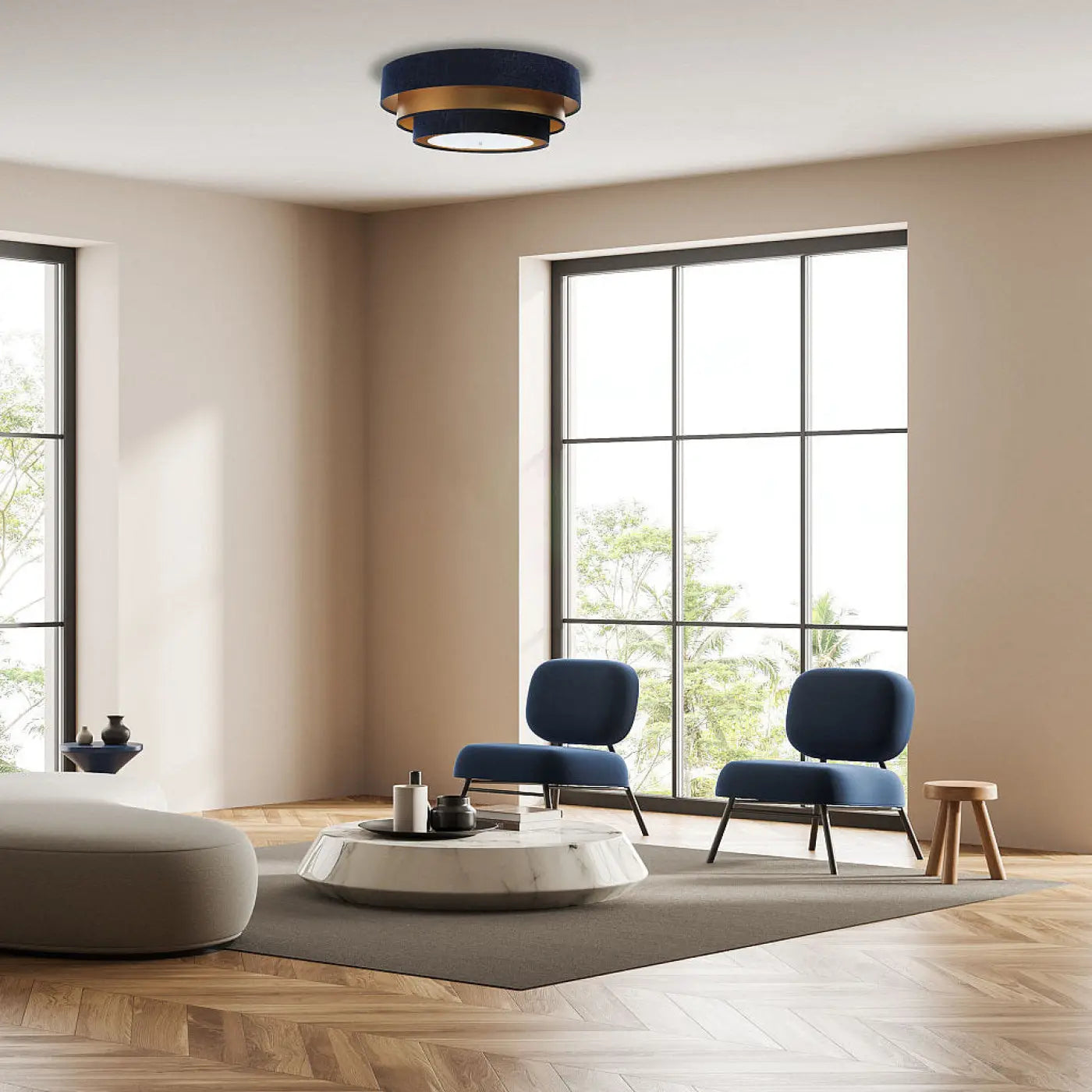Luminaire Plafonnier Design - Triniti Elegant (Bleu Marine/Doré)