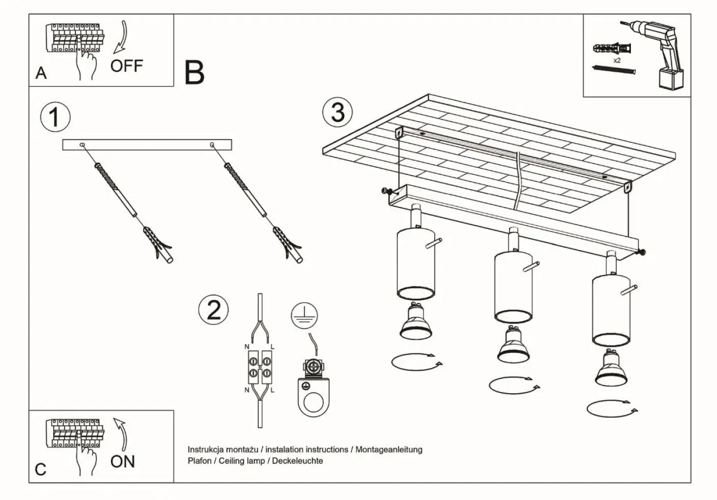 Luminaire Plafonnier en Bois - Berg 3 (Bois Naturel)
