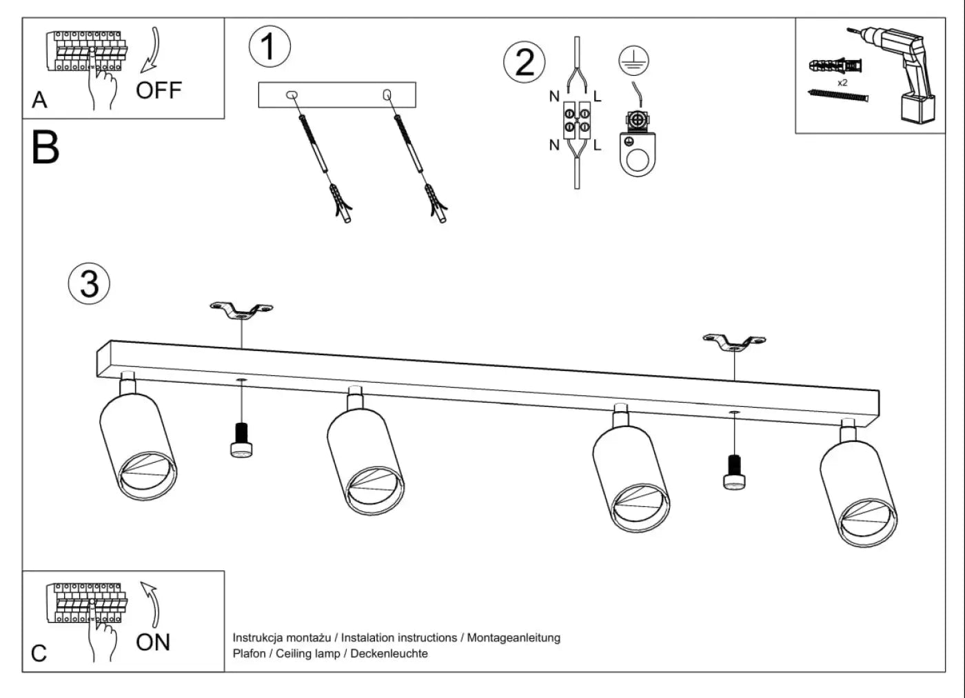 Luminaire Plafonnier en Bois - Berg 4 (Bois Naturel)
