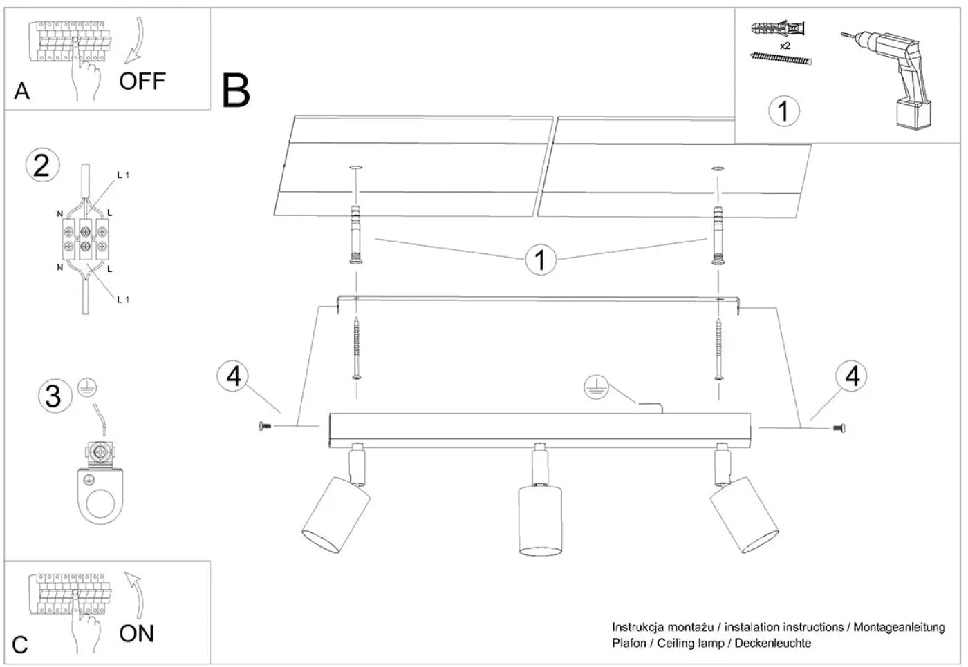 Luminaire Plafonnier Design en Bois - Verdo 3L (Blanc)