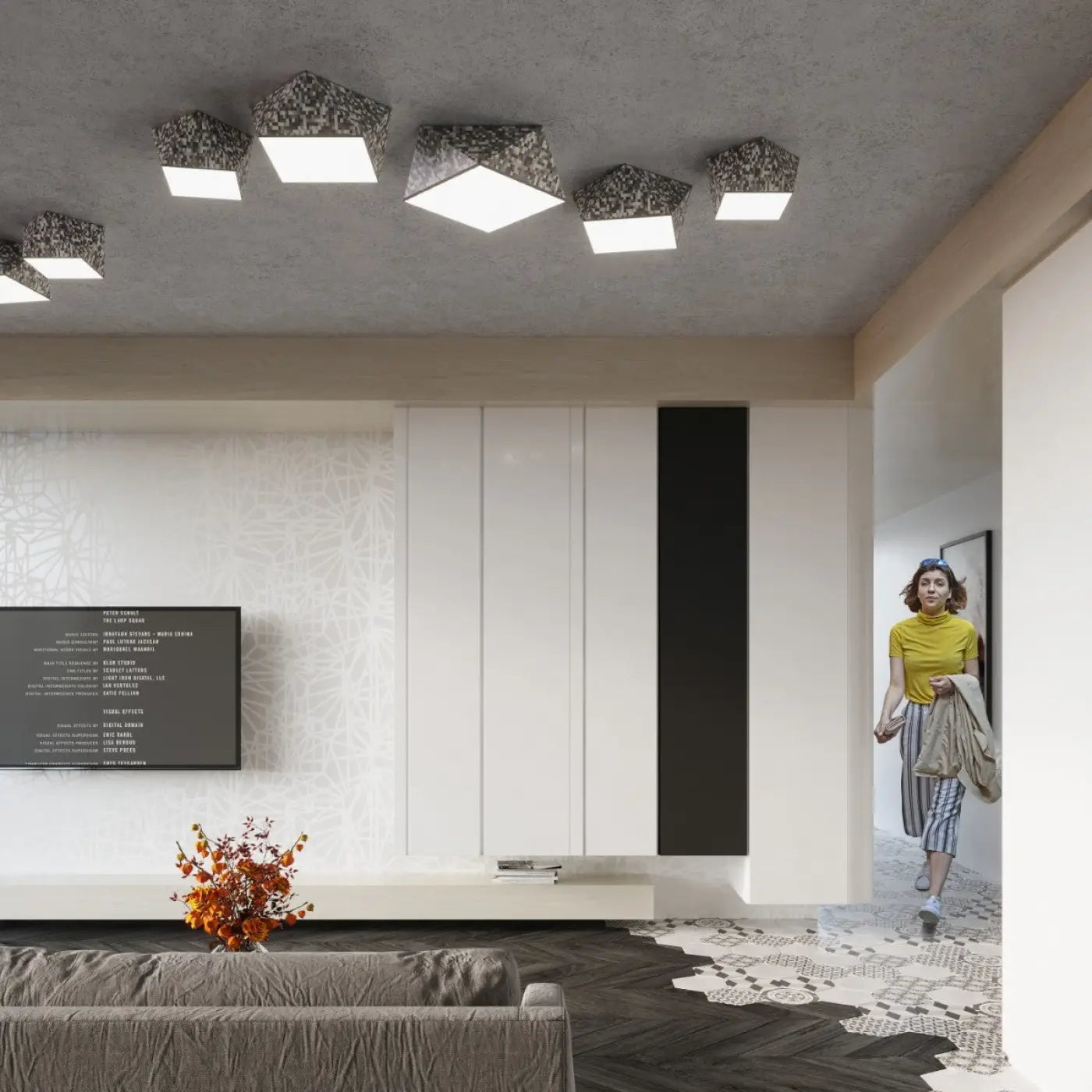 Luminaire Plafonnier en Verre - Hexa 45 (Argent)