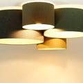Luminaire Plafonnier en Tissu - 4Flames Boho Élégant (Marron Gris/Vert Gris/Caramel/Jaune Moutarde/Écru)