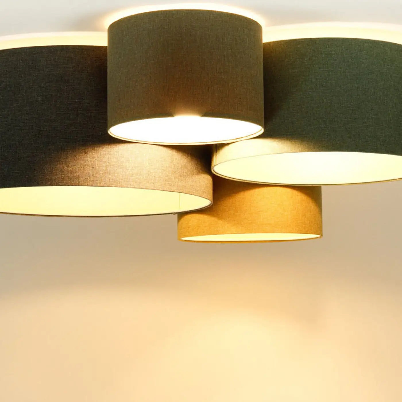 Luminaire Plafonnier en Tissu - 4Flames Boho Élégant (Marron Gris/Vert Gris/Caramel/Jaune Moutarde/Écru)