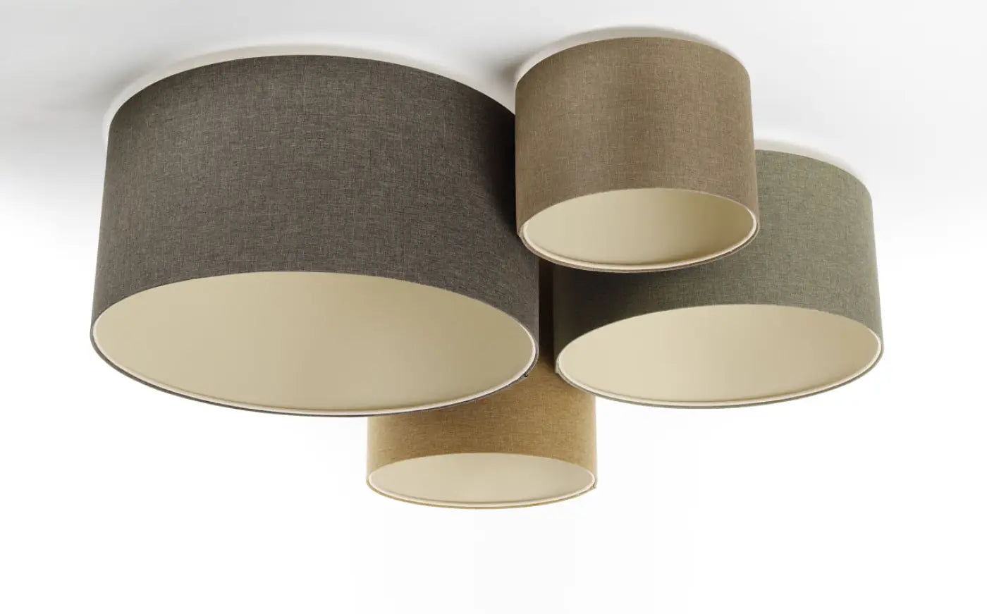 Luminaire Plafonnier en Tissu - 4Flames Boho Élégant (Marron Gris/Vert Gris/Caramel/Jaune Moutarde/Écru)