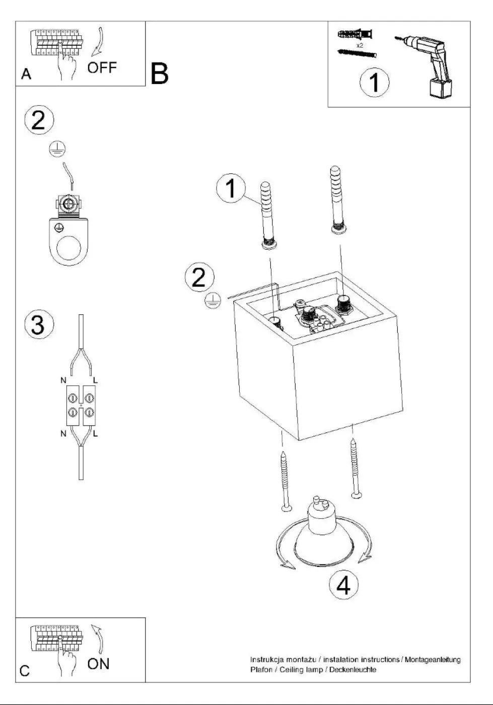 Luminaire Plafonnier Design - Quad 1 (Noir)