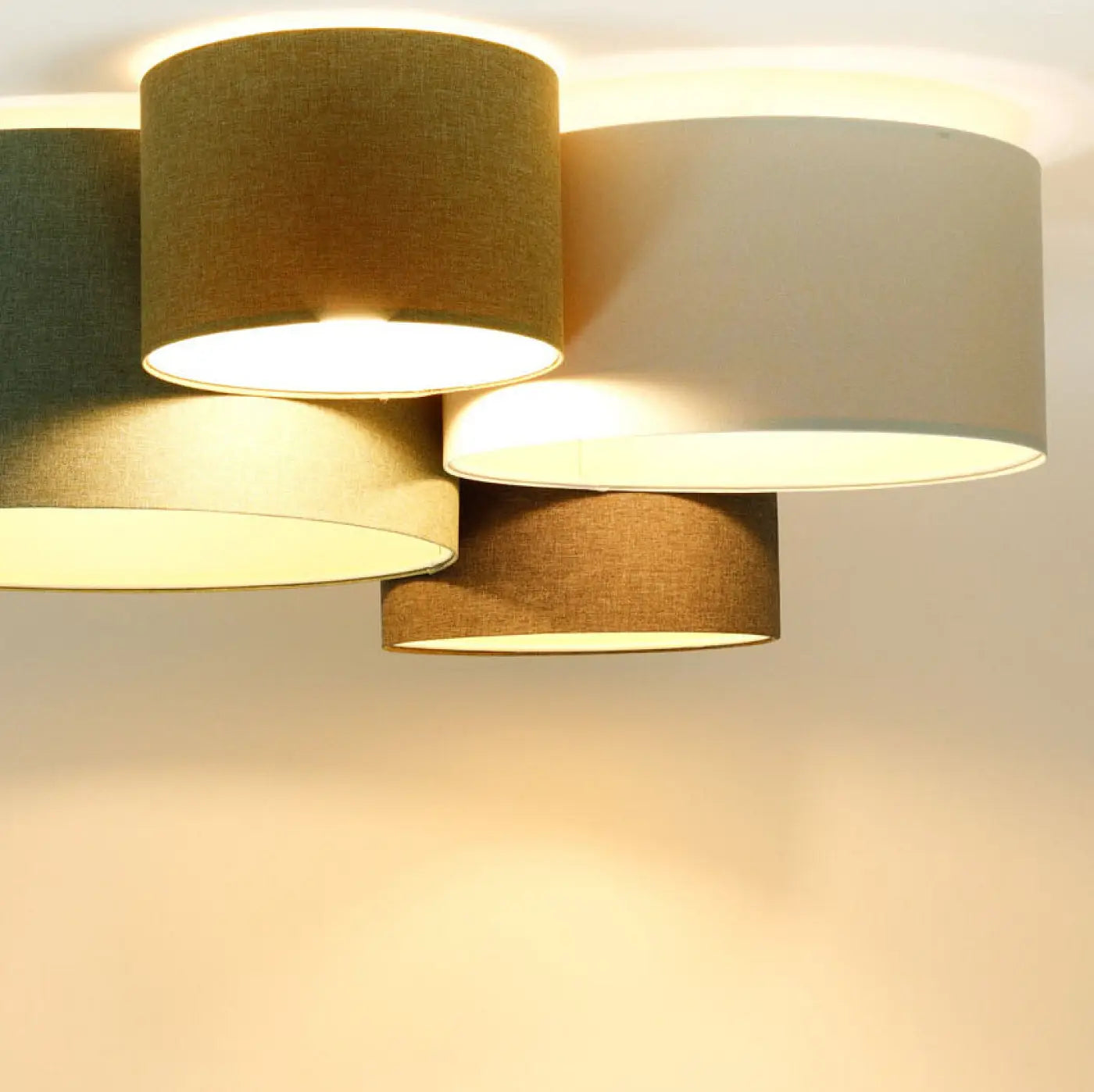 Luminaire Plafonnier Design en Tissu - 4Flames Boho Elegant (Vert Gris/Graphite/Jaune Moutarde/Crème/Ecru)