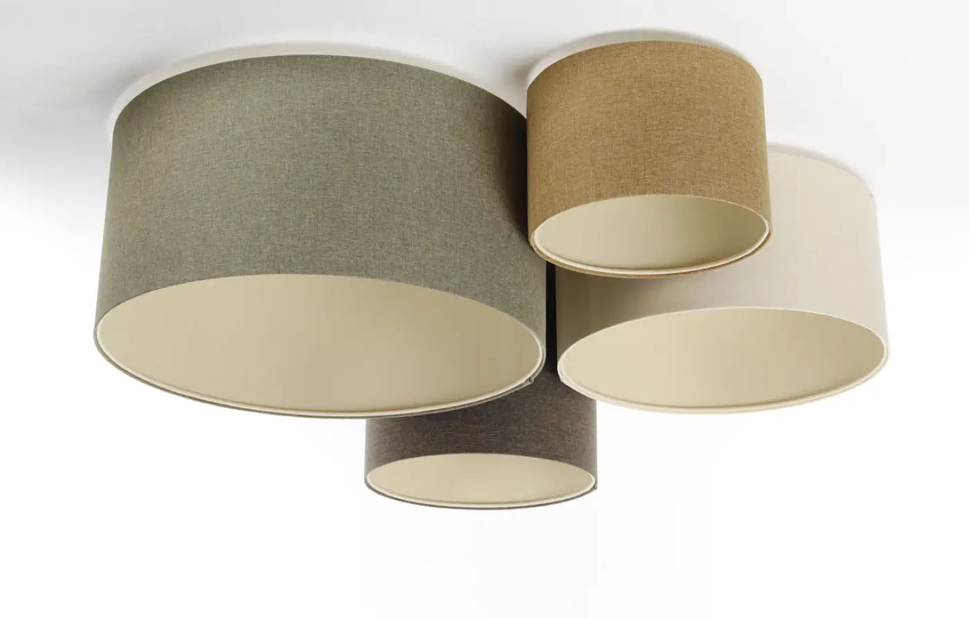 Luminaire Plafonnier Design en Tissu - 4Flames Boho Elegant (Vert Gris/Graphite/Jaune Moutarde/Crème/Ecru)