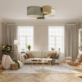Luminaire Plafonnier Design en Tissu - 4Flames Boho Elegant (Vert Gris/Graphite/Jaune Moutarde/Crème/Ecru)