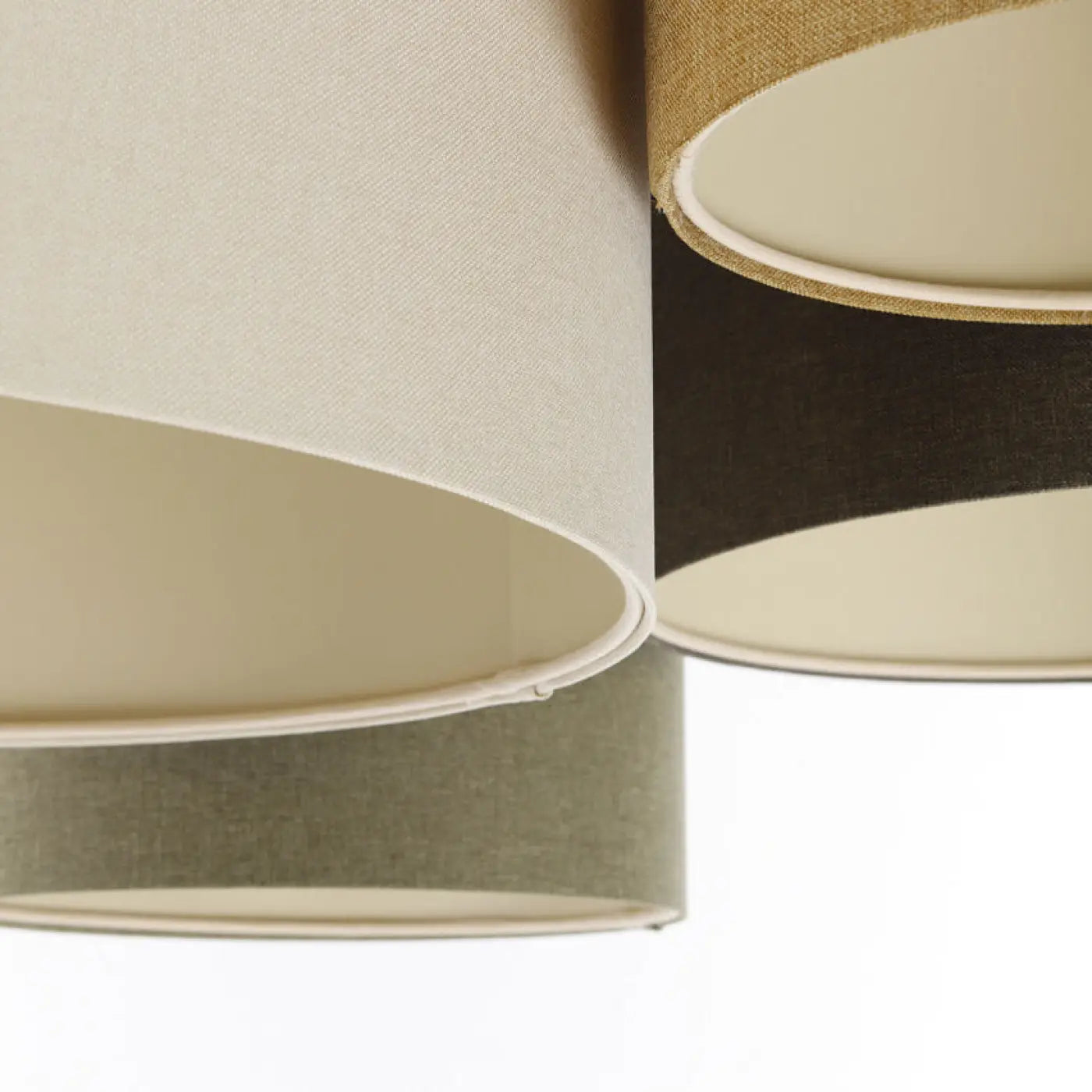 Luminaire Plafonnier Design en Tissu - 4Flames Boho Élégant (Crème/Vert Gris/Jaune Moutarde/Graphite/Écru