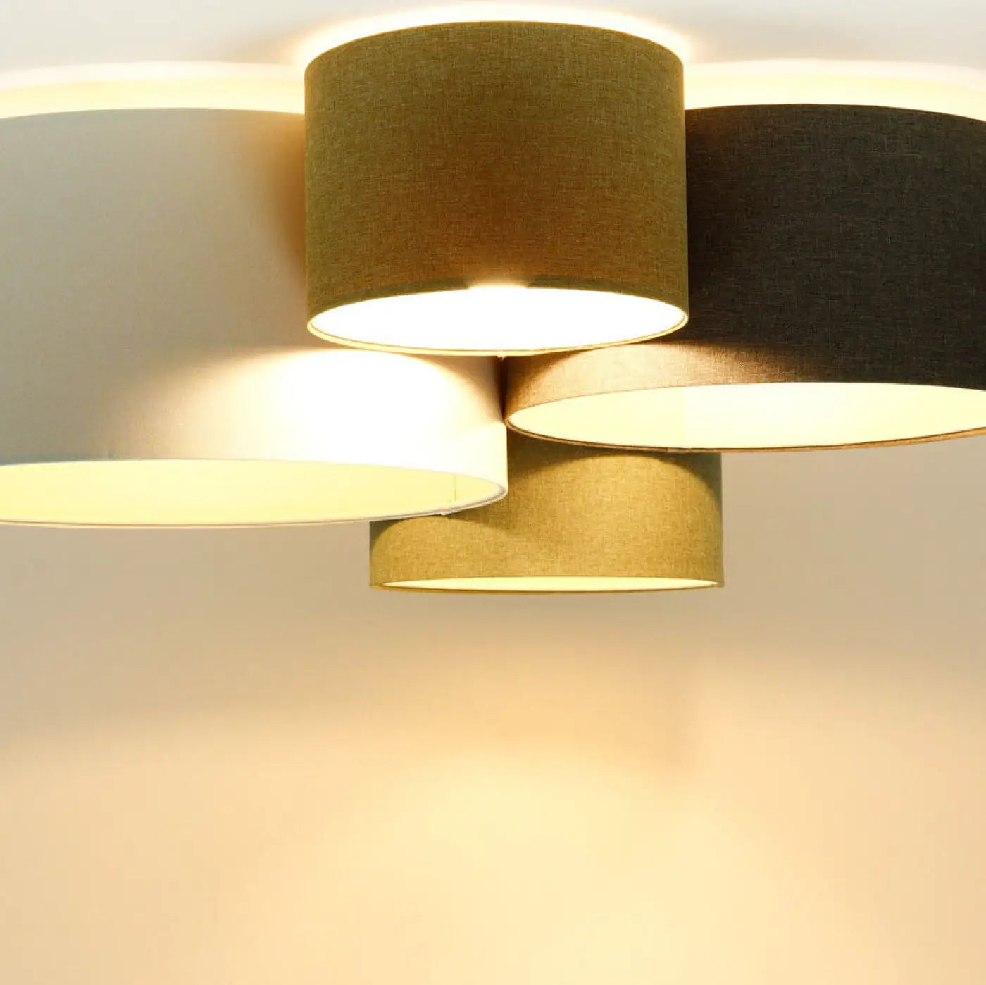 Luminaire Plafonnier Design en Tissu - 4Flames Boho Élégant (Crème/Vert Gris/Jaune Moutarde/Graphite/Écru