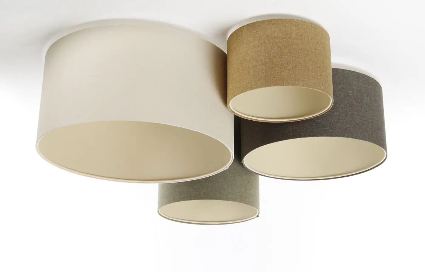 Luminaire Plafonnier Design en Tissu - 4Flames Boho Élégant (Crème/Vert Gris/Jaune Moutarde/Graphite/Écru