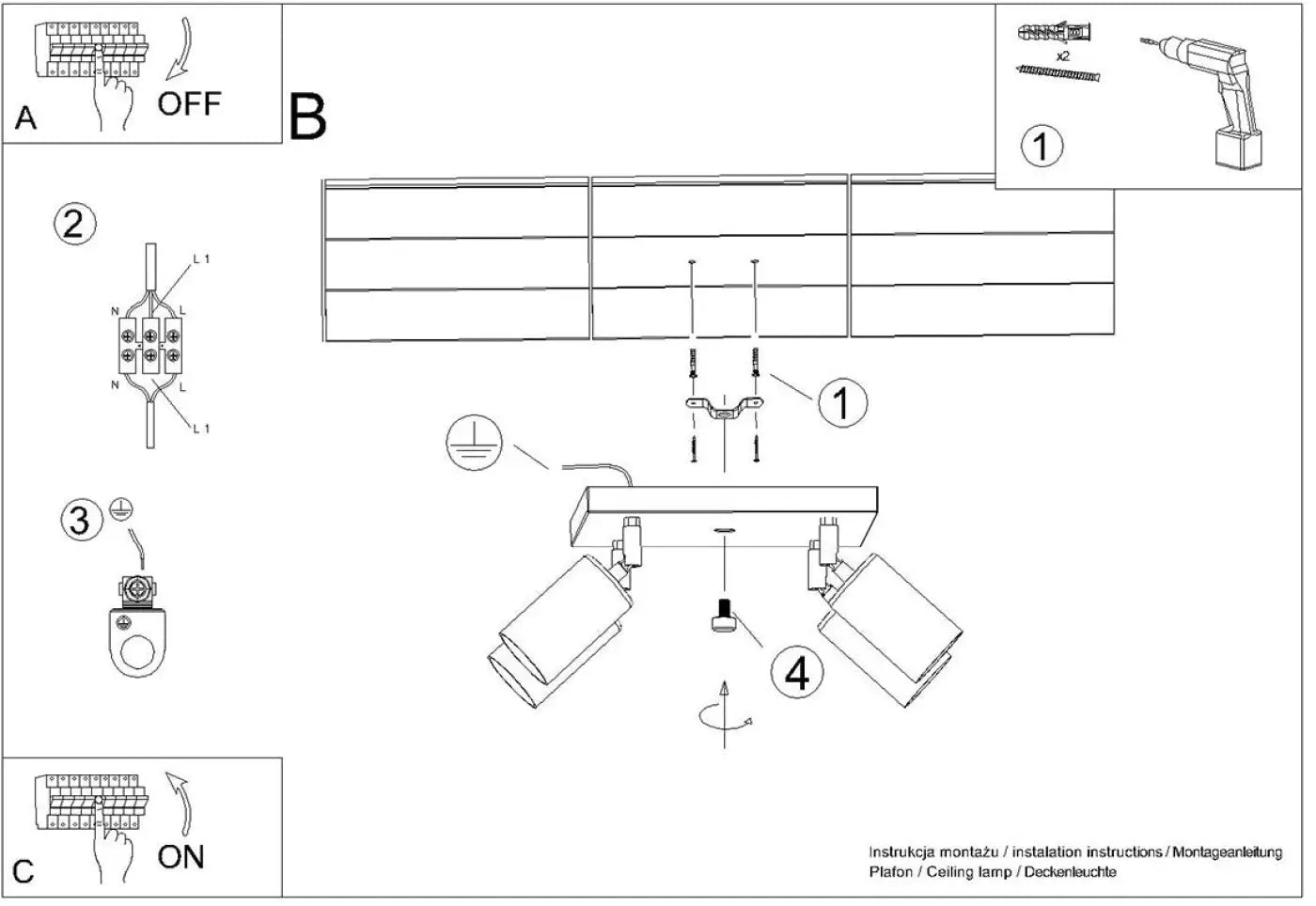 Luminaire Plafonnier Design - Winx 4 (Noir/Doré)