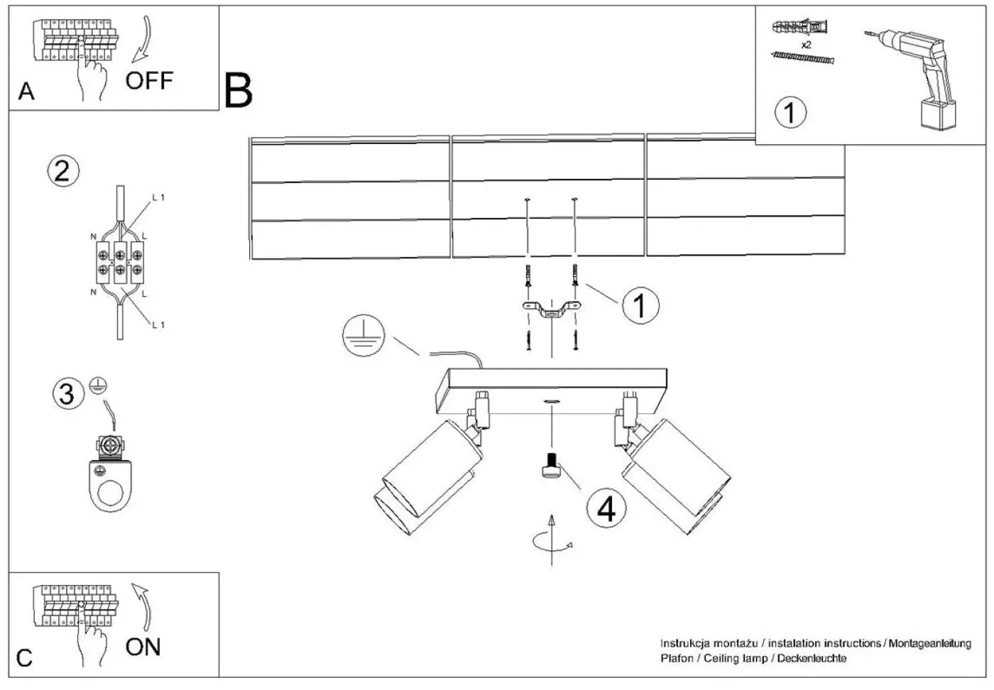 Luminaire Plafonnier Design - Winx 4 (Noir/Cooper)
