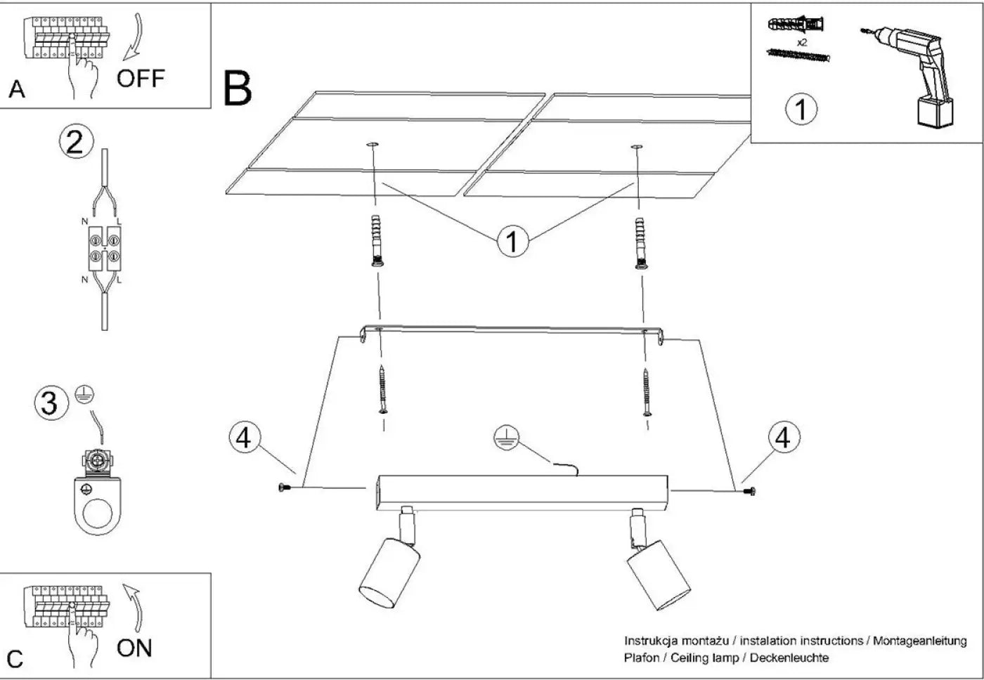 Luminaire Plafonnier Design - Winx 2 (Noir/Doré)