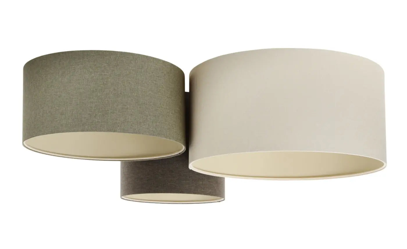Luminaire Plafonnier Design en Tissu - Trio Boho Elegant (Marron Gris/Vert Gris/Crème)