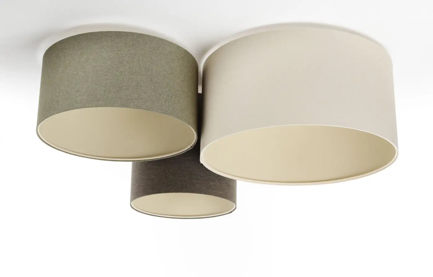 Luminaire Plafonnier Design en Tissu - Trio Boho Elegant (Marron Gris/Vert Gris/Crème)