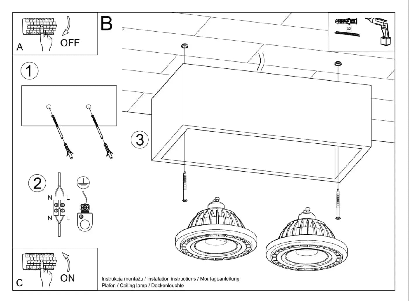 Luminaire Plafonnier - Quatro 2 (Béton)