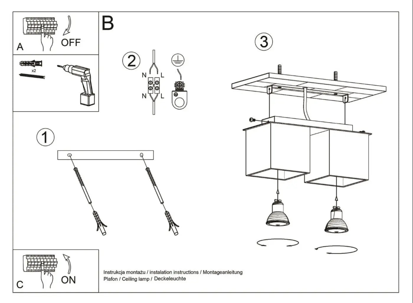 Luminaire Plafonnier Minimaliste - Quad 2 (Gris)