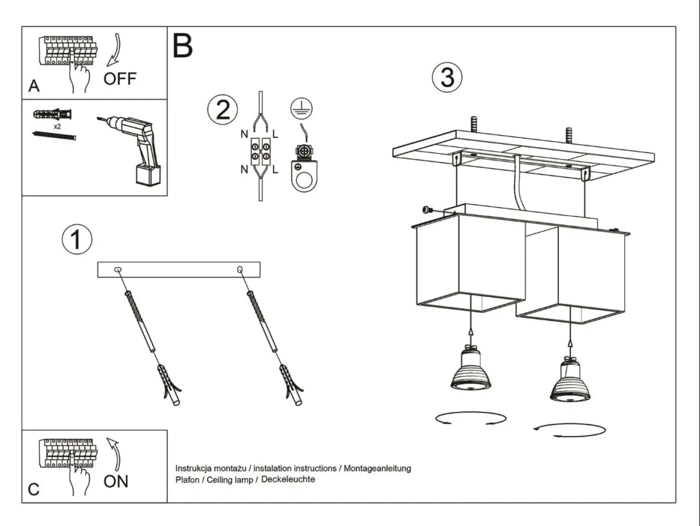 Luminaire Plafonnier Minimaliste - Quad 2 (Noir)