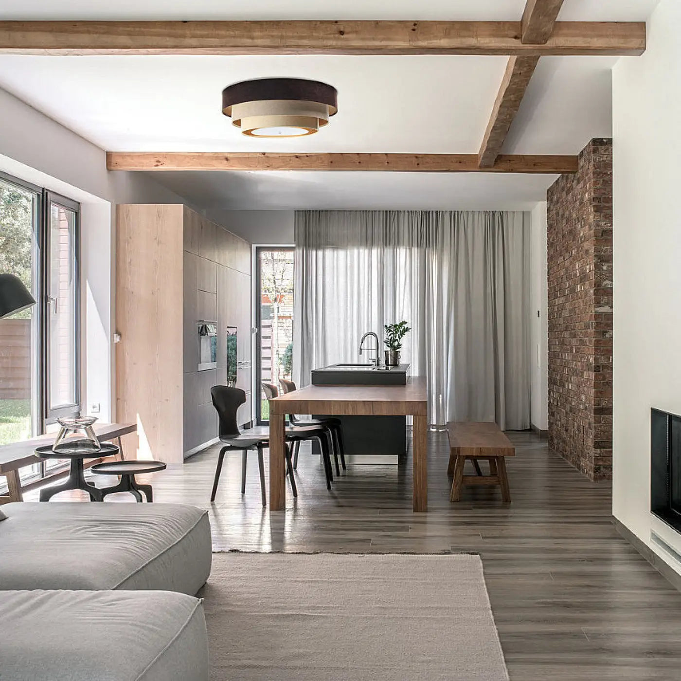 Luminaire Plafonnier Elegant en Tissu - Triniti Veloursstoff (Marron/Beige/Doré)
