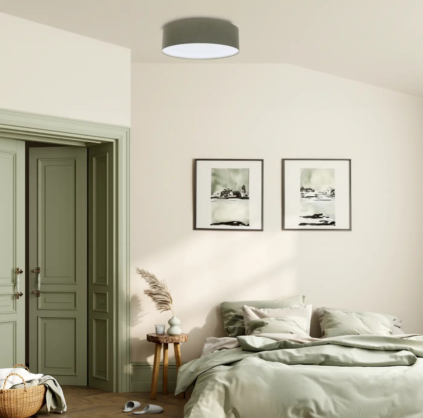 Luminaire Plafonnier Boheme en Tissu - Boho Elegant (Vert Gris)