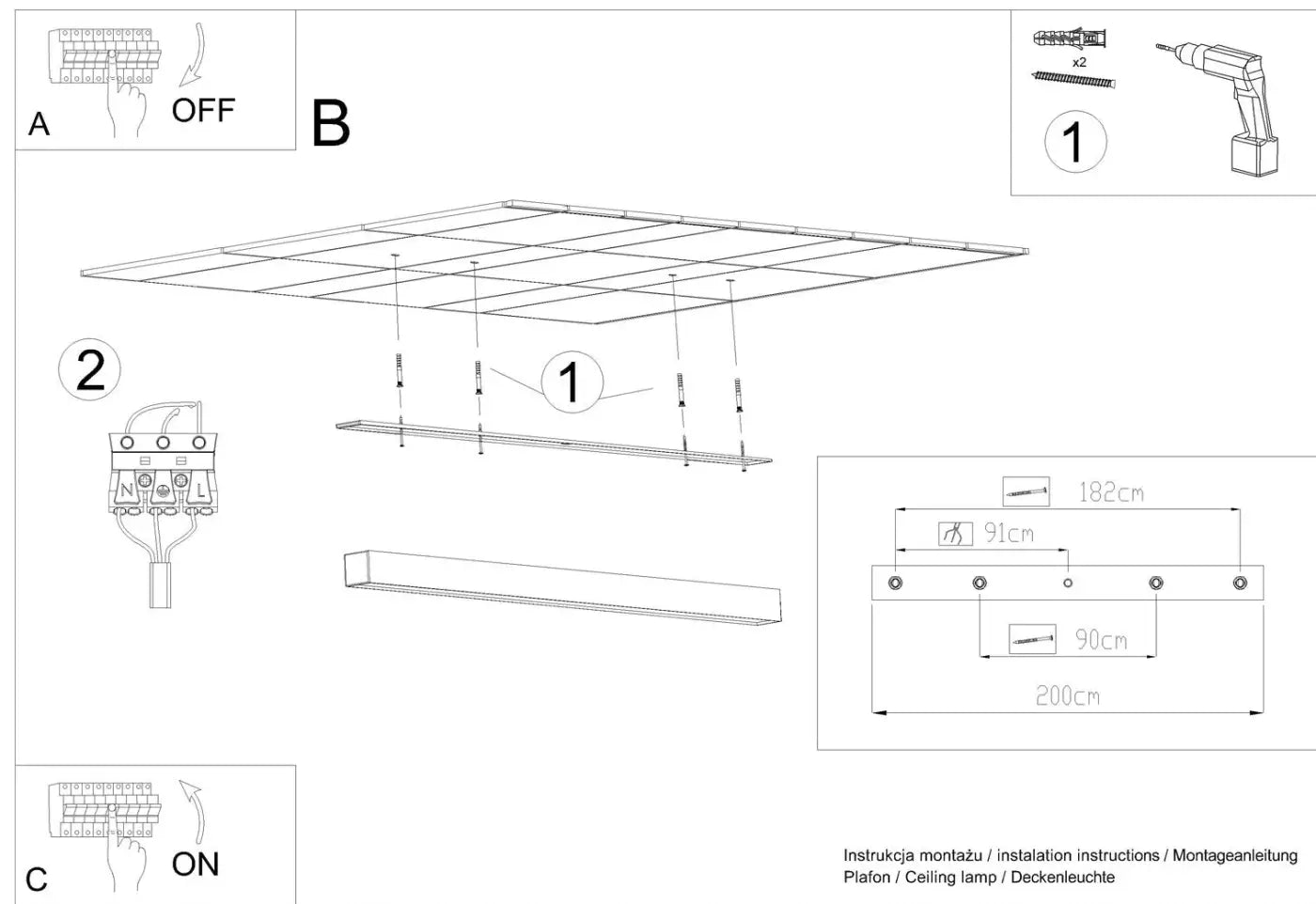 Luminaire Plafonnier Design - Pinne 200 4000K (Noir)