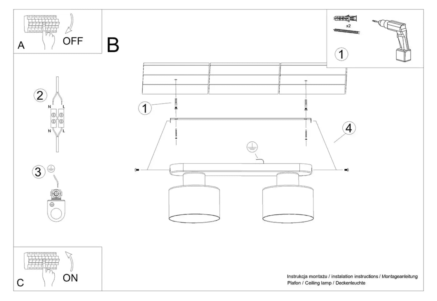 Luminaire Plafonnier Design - Savar 2 (Noir)