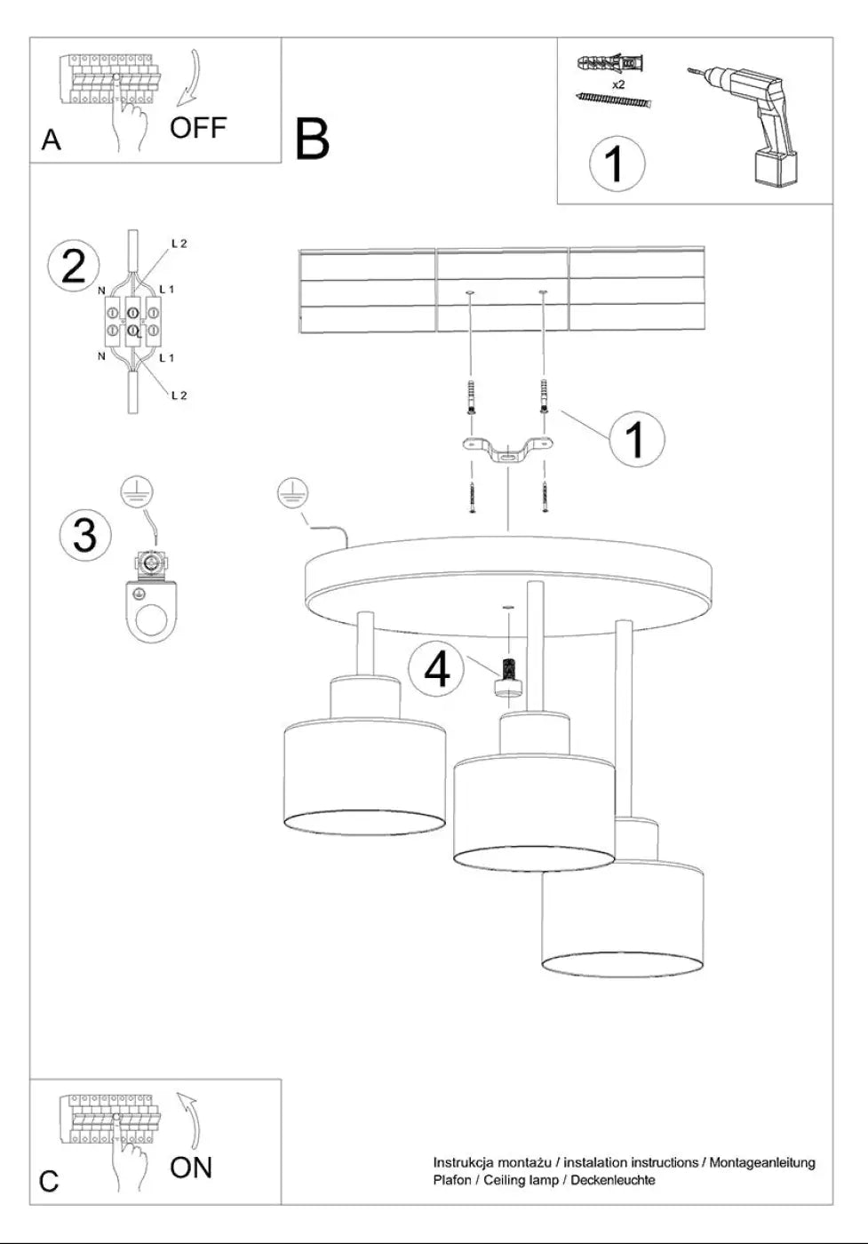 Luminaire Plafonnier Design - Savar 3 (Noir)