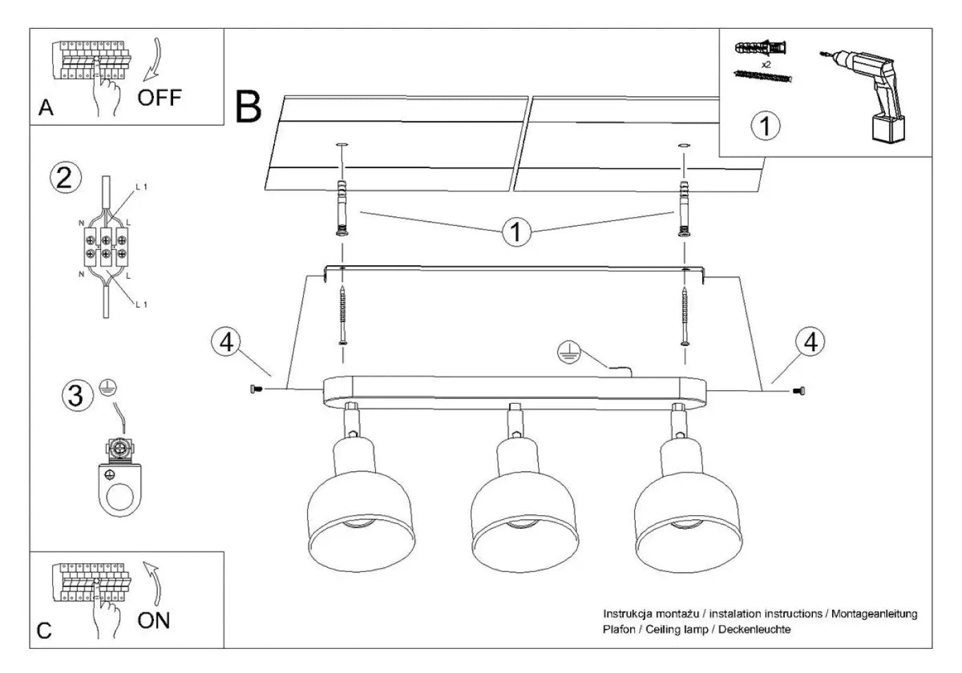 Luminaire Plafonnier Design - Elba 3 (Noir)
