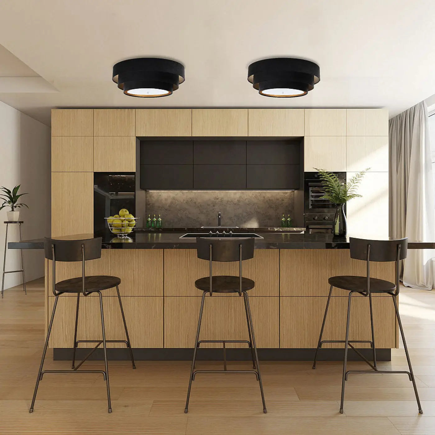 Luminaire Plafonnier Design - Triniti Veloursstoff (Noir/Doré)