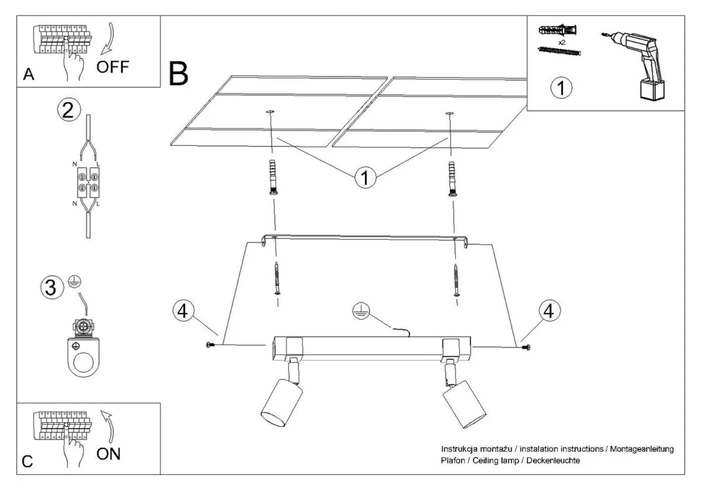 Luminaire Plafonnier Design - Fager 2 (Noir)