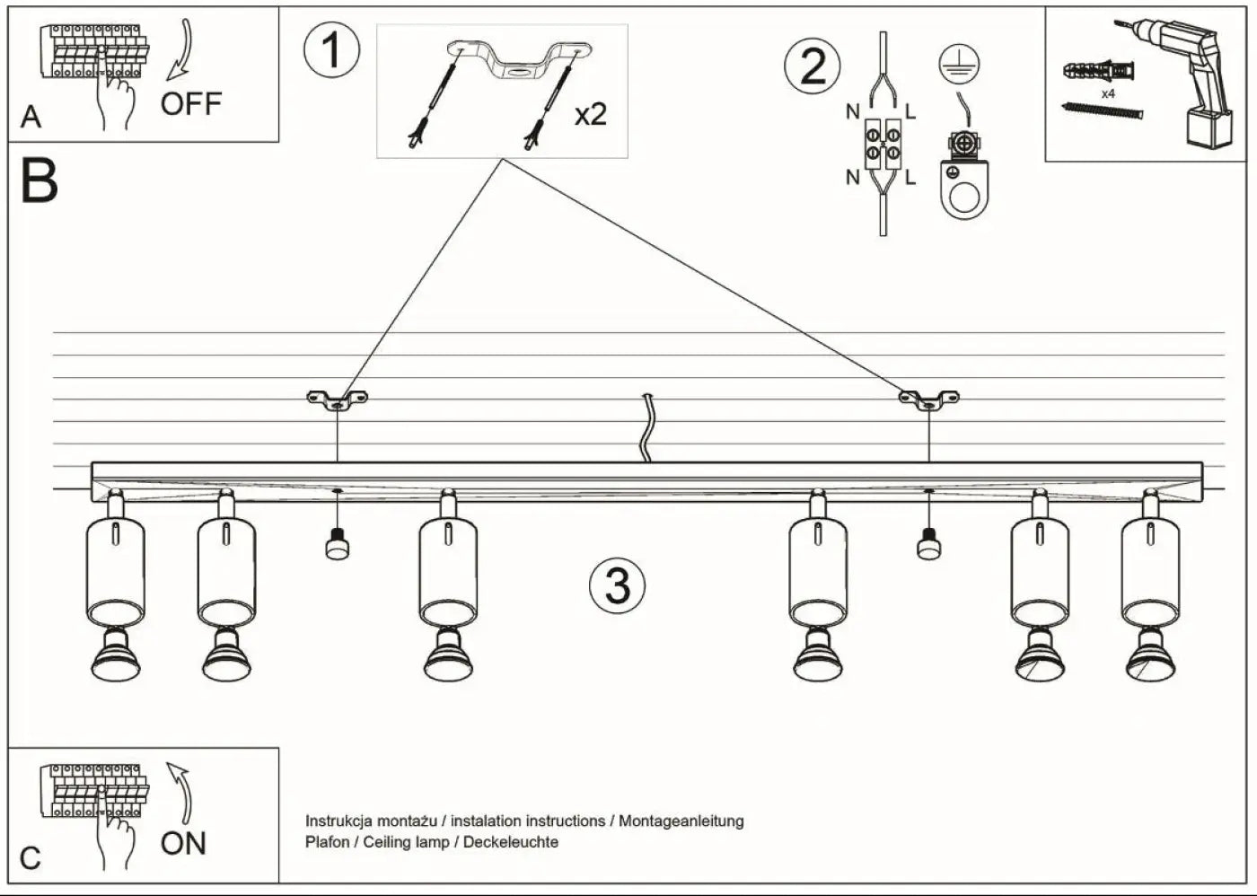 Luminaire Plafonnier - Ring 6L (Noir)