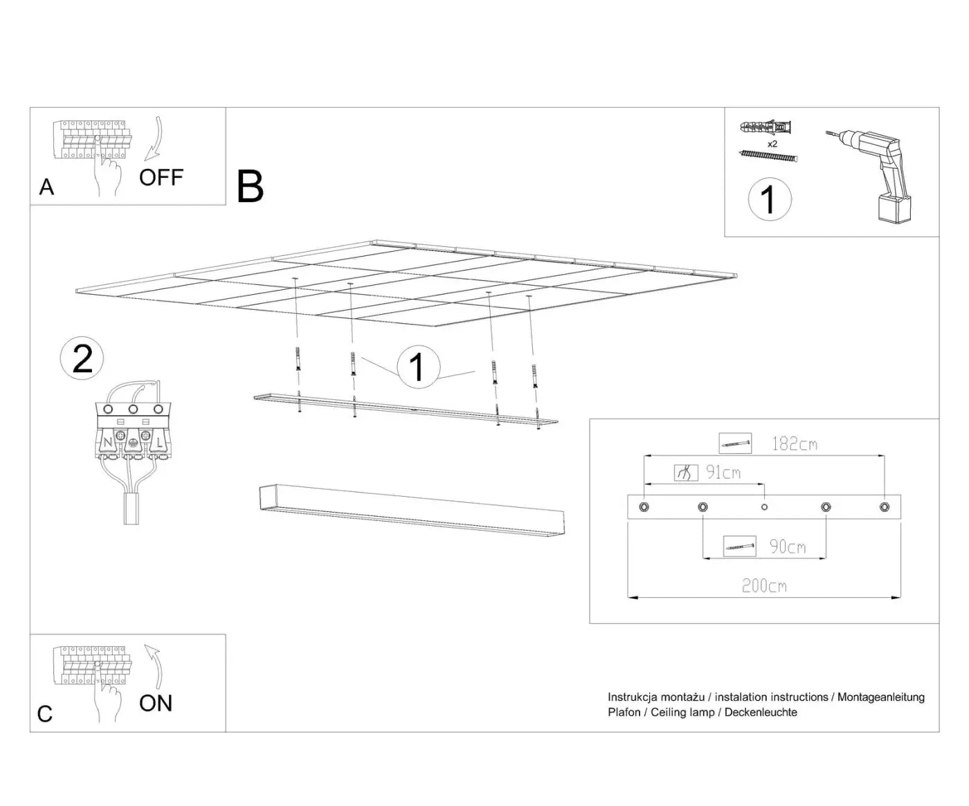 Luminaire Plafonnier Design - Pinne 200 (Noir)