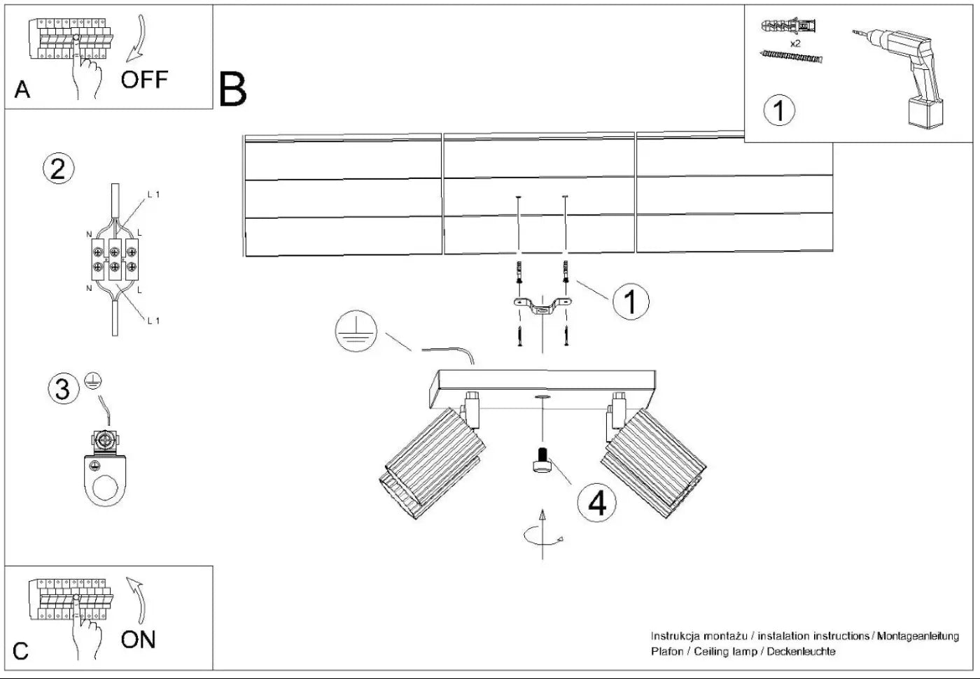 Luminaire Plafonnier - Karbon 4 (Noir)