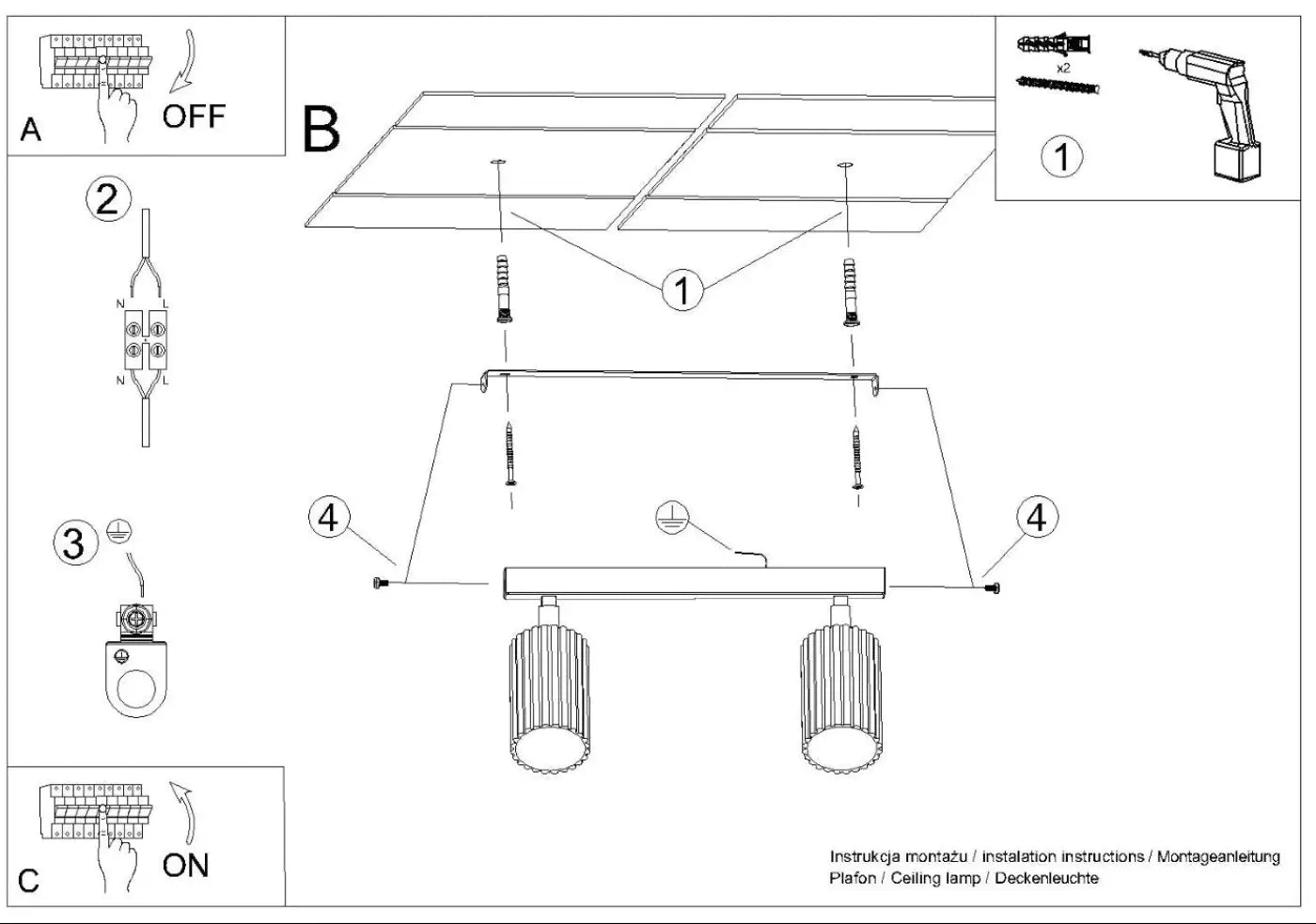 Luminaire Plafonnier - Karbon 2 (Noir)