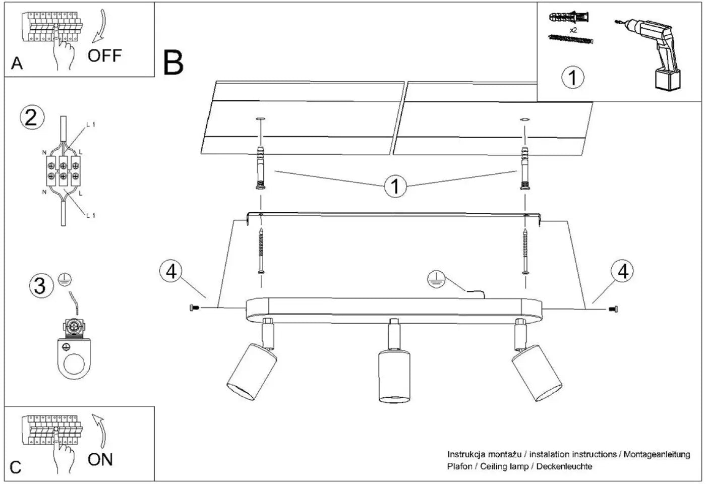 Luminaire Plafonnier - Fornes 3 (Noir)