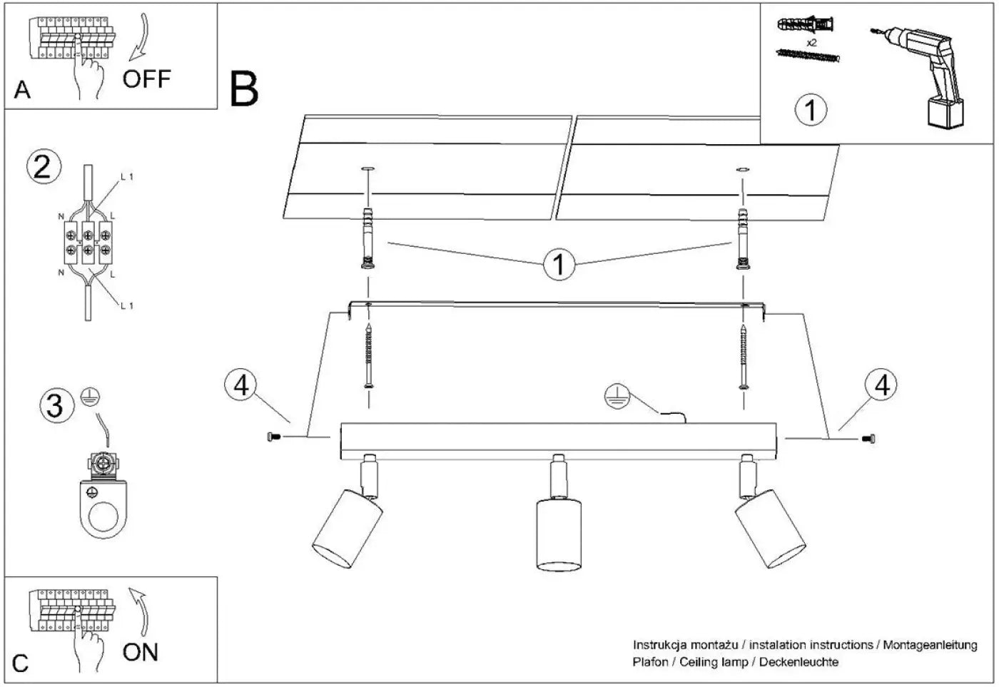 Luminaire Plafonnier Chic - Winx 3 (Noir/Doré)