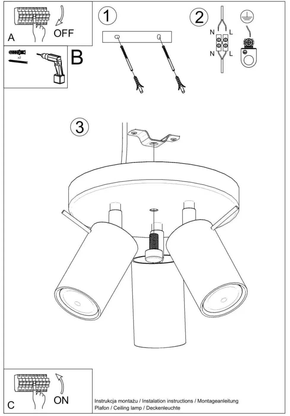 Luminaire Plafonnier - Ring 3P (Noir)