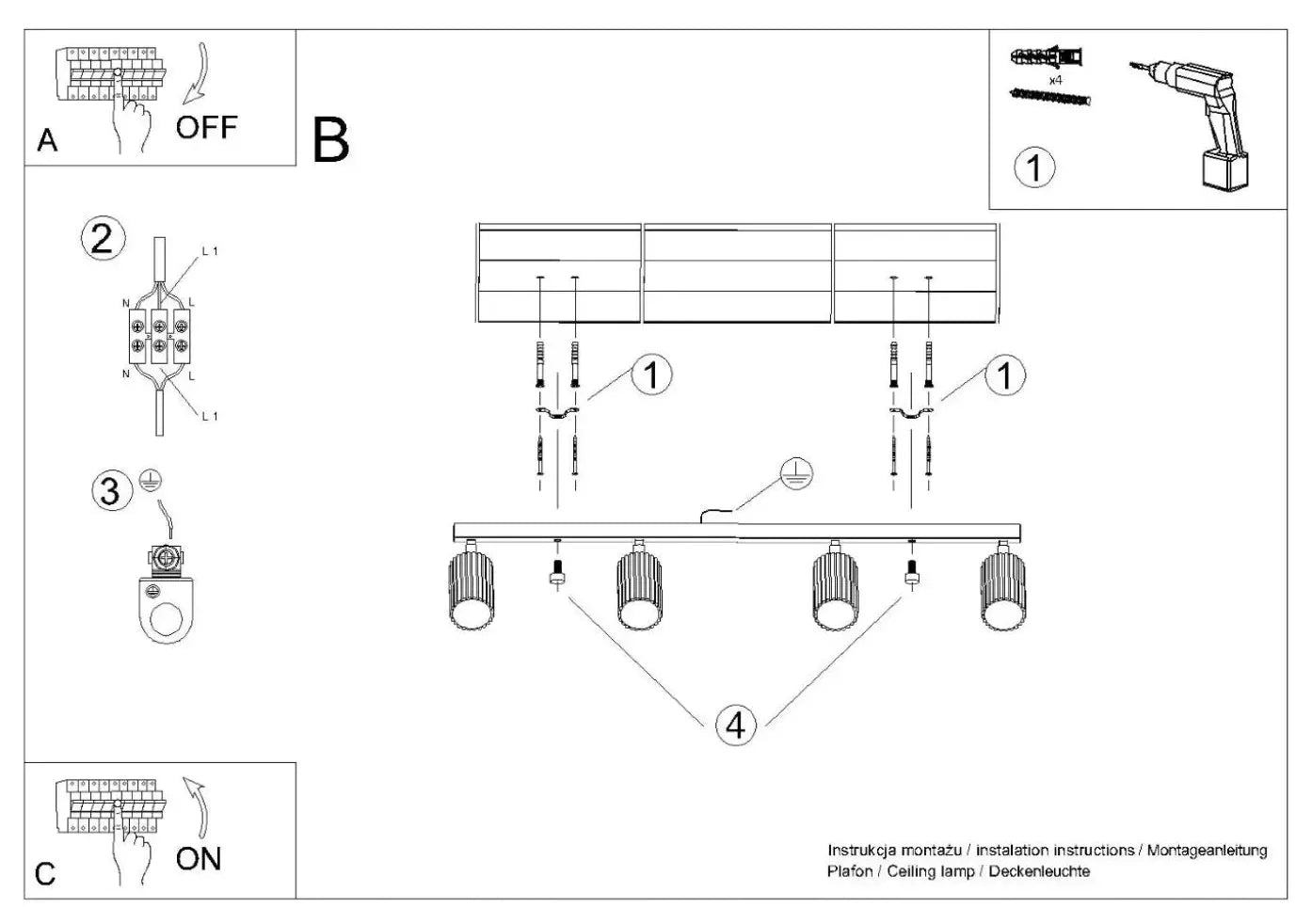 Luminaire Plafonnier - Karbon 4L (Or)