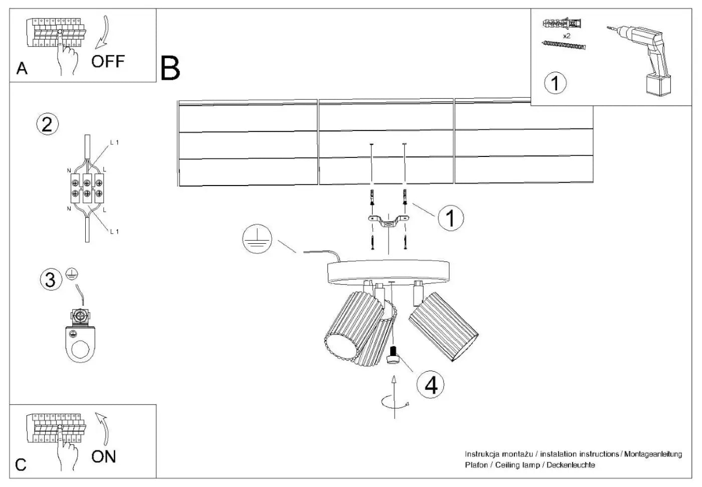 Luminaire Plafonnier Design - Karbon 3P (Or)