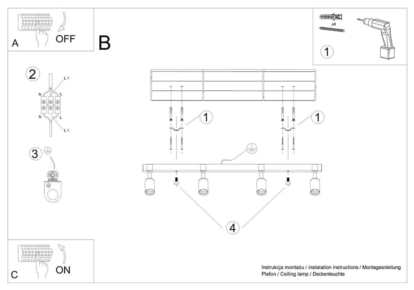 Luminaire Plafonnier en Bois - Zuca 4 (Noir)