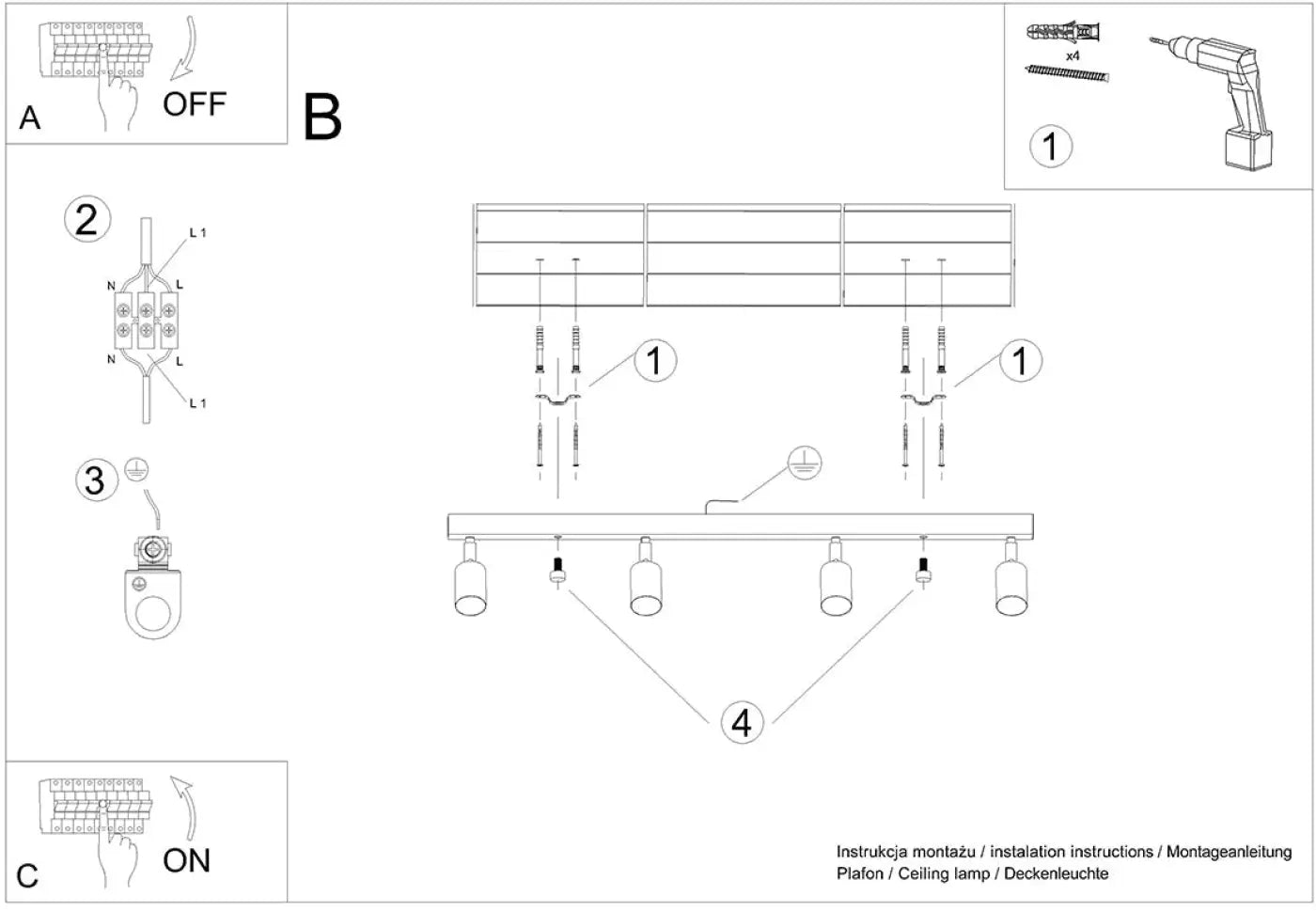 Luminaire Plafonnier Design en Bois - Verdo 4 (Noir)