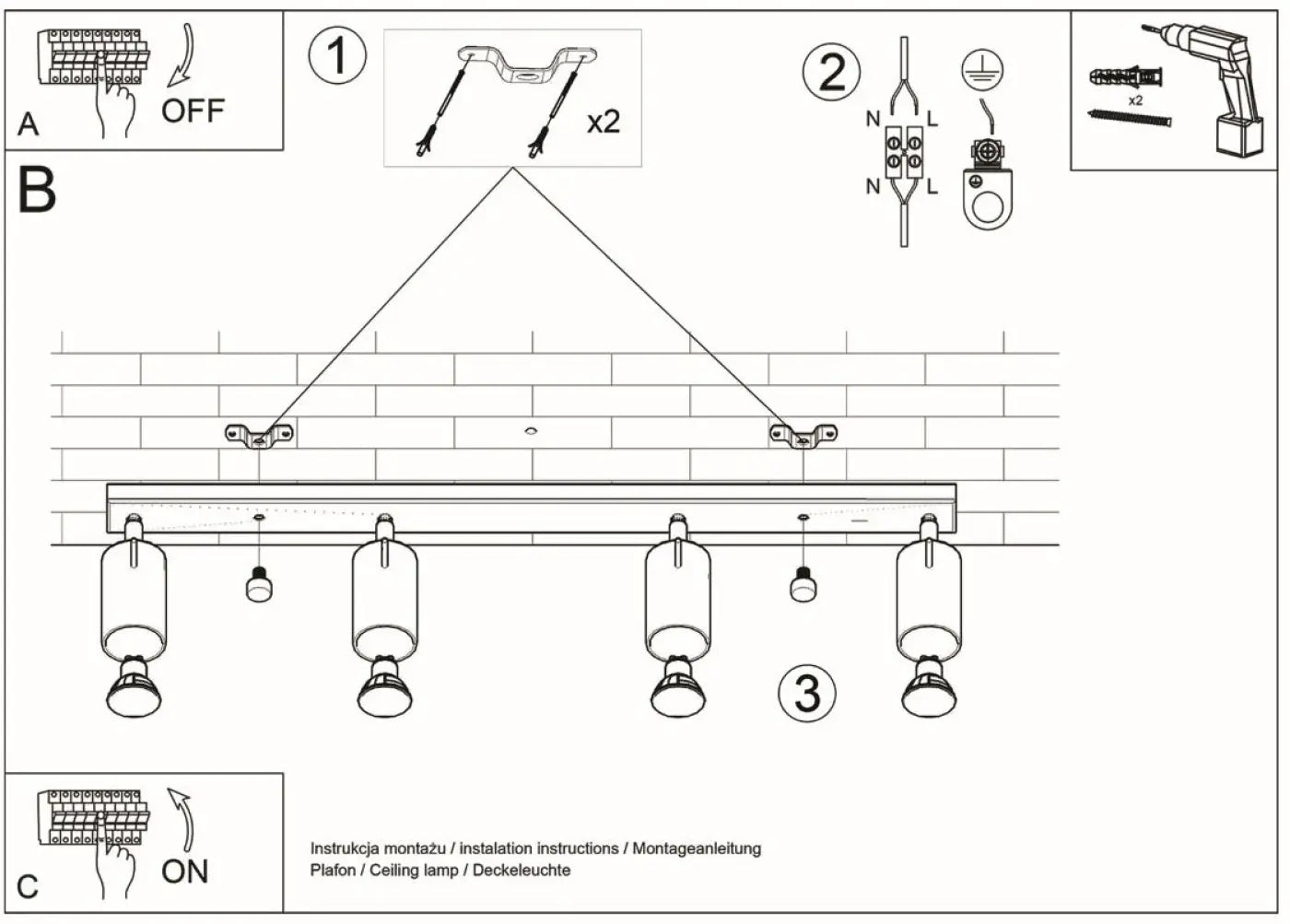 Luminaire Plafonnier Design - Ring 4L (Noir)