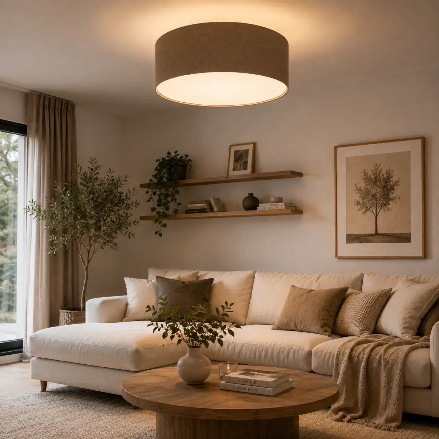 Luminaire Plafonnier Design en Tissu - Boho Elegant(Marron Gris)
